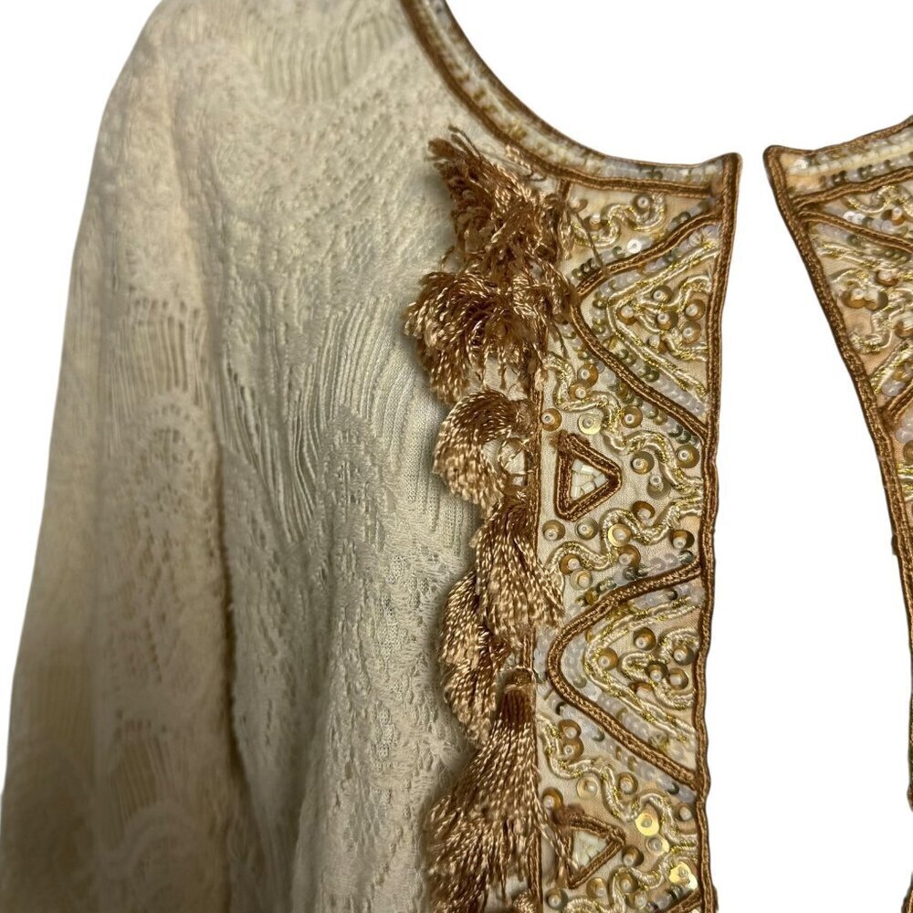 Calypso St. Barth Beaded Tasseled Lace Hook Eye Cardigan Size Small Cotton Blend - Picture 3 of 10